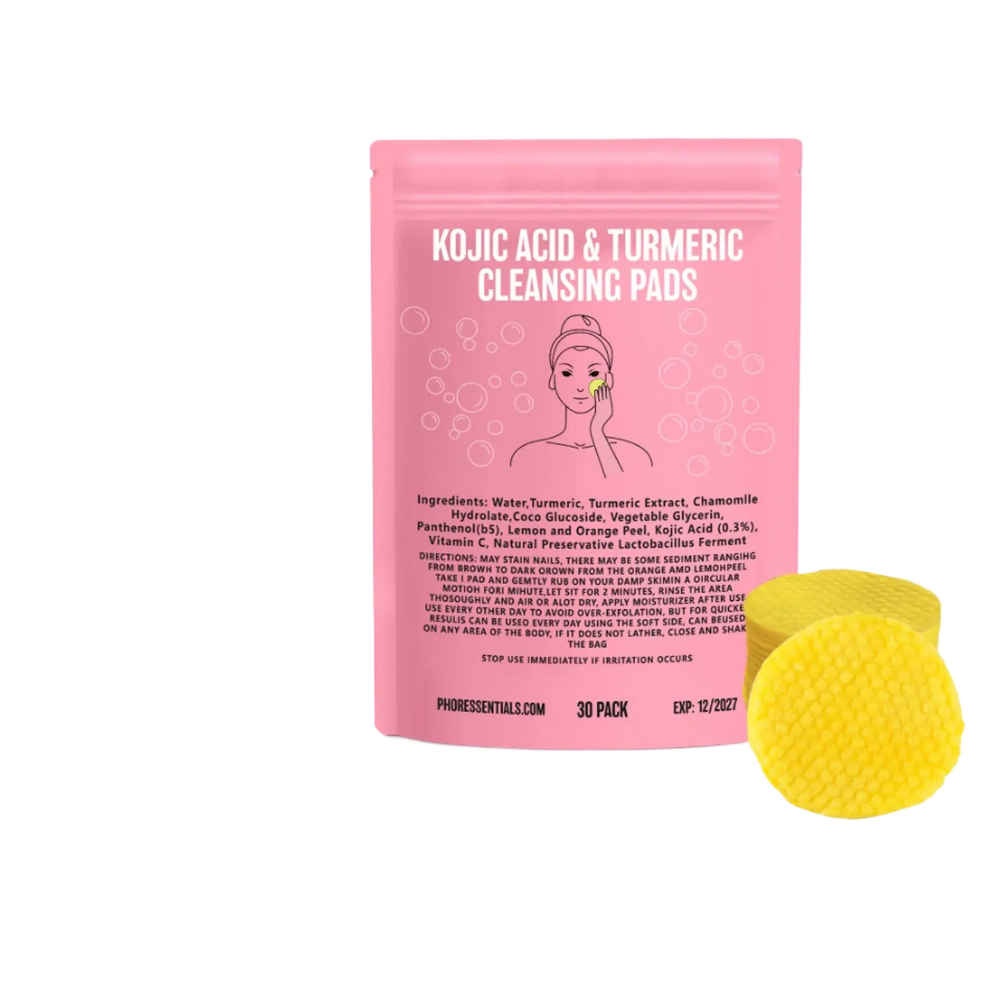 Kojic Acid Cleansing Pore Gentle Not Tight Daily Skin Care Moisturizing and Brightening Facial Turmeric Cleansing Pad Lumenya